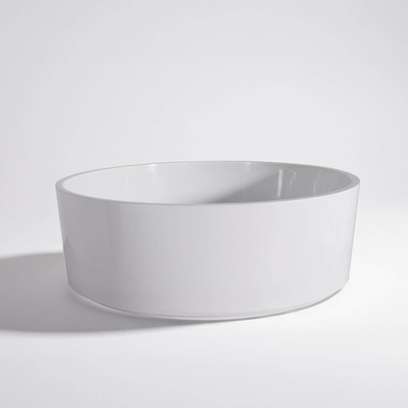 Ronde opbouw waskom van keramiek, glanzend wit – Rundo