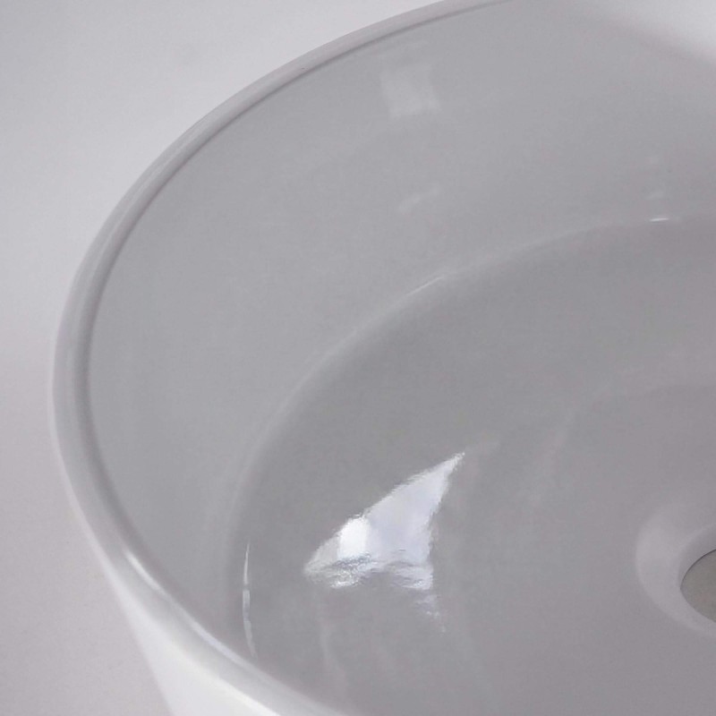 Ronde opbouw waskom van keramiek, glanzend wit – Rundo