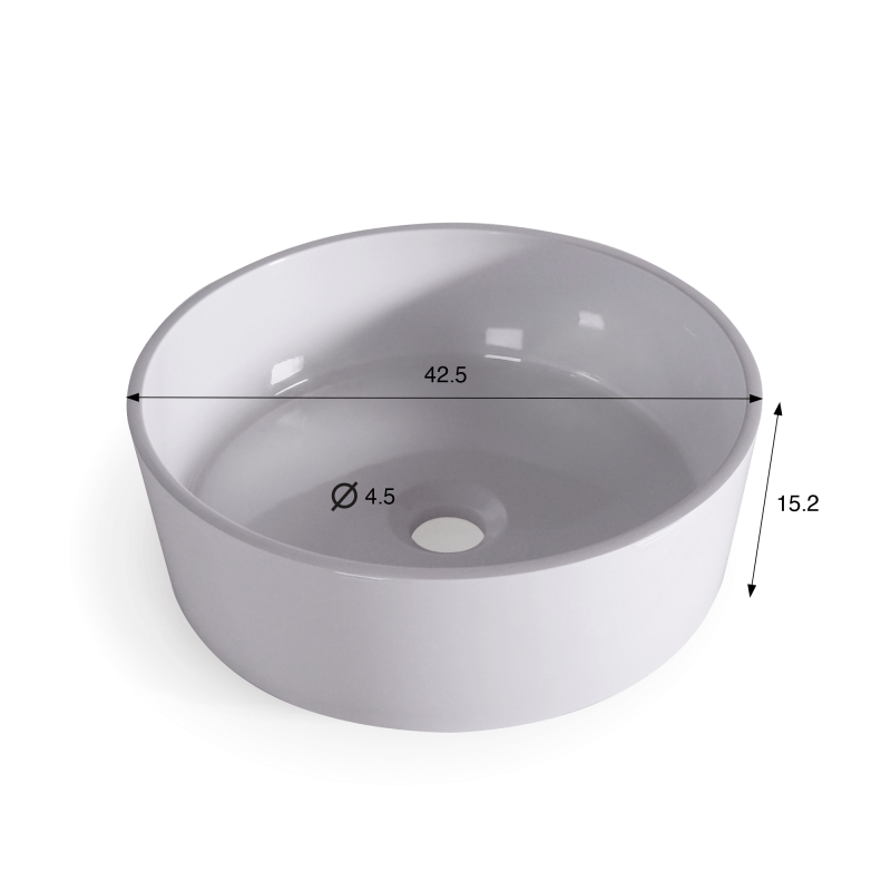 Ronde opbouw waskom van keramiek, glanzend wit – Rundo