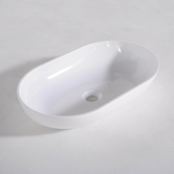 Ovale opbouw waskom van keramiek, glanzend wit – Slender