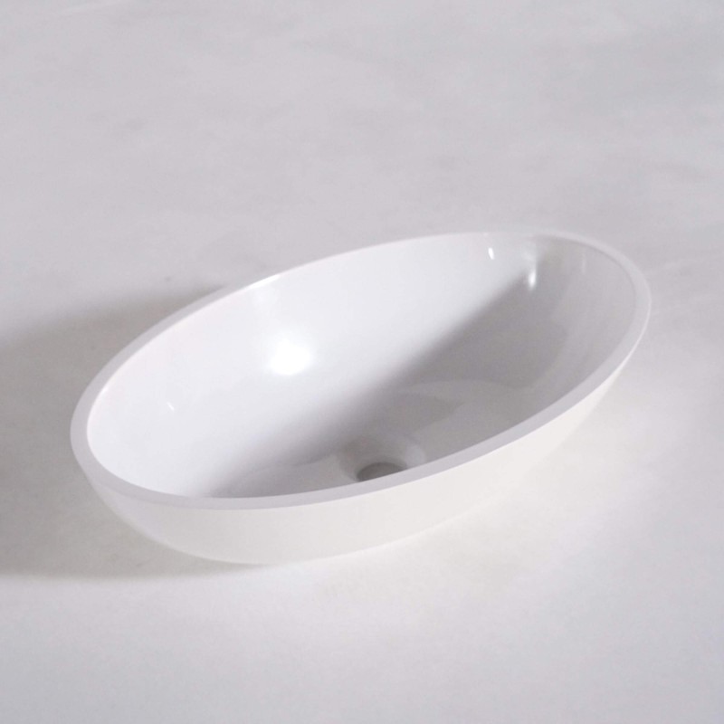 Ovale opzetwastafel voor badkamer, glanzend wit, mineraalmarmer - Vase