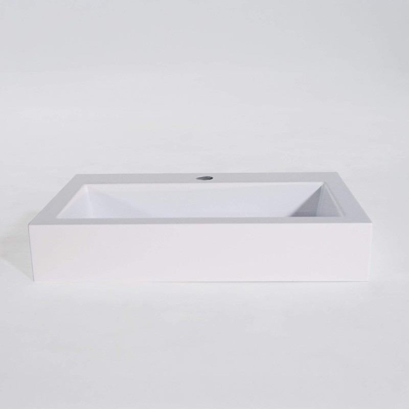 Rechthoekige opbouw waskom van keramiek, glanzend wit – Odon