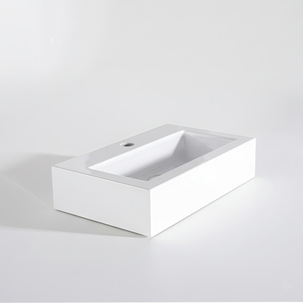 Rechthoekige opbouw waskom van keramiek, glanzend wit – Odon