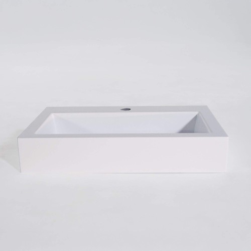 Rechthoekige opbouw waskom van keramiek, mat wit – Odon