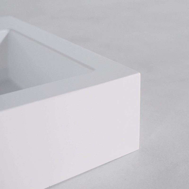 Rechthoekige opbouw waskom van keramiek, mat wit – Odon