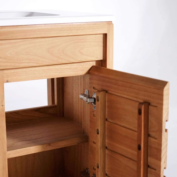 Badmeubel met enkele wastafel in massief hout, mat wit – Ashwini