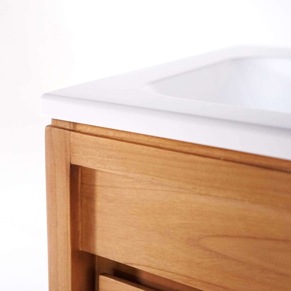 Badmeubel met enkele wastafel in massief hout, mat wit – Ashwini