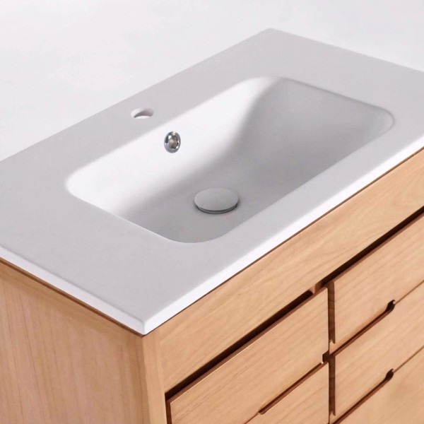 Badmeubel met enkele wastafel in massief hout, mat wit – Ashwini