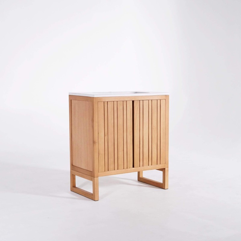 Badmeubel met enkele wastafel in massief hout, mat wit – Satya