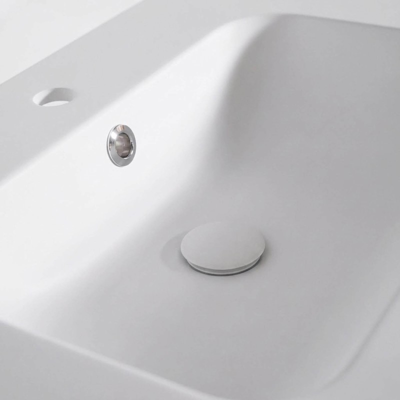 Badmeubel met enkele wastafel in massief hout, mat wit – Satya