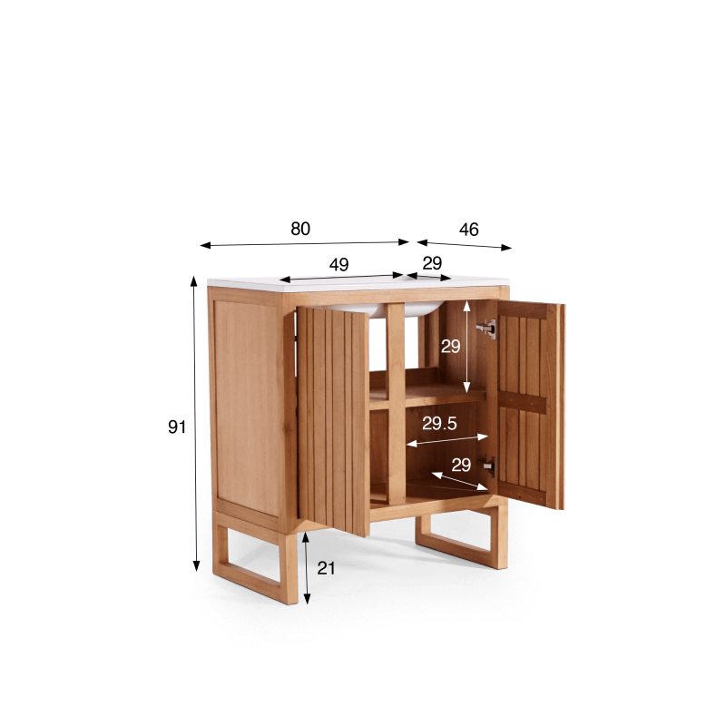 Badmeubel met enkele wastafel in massief hout, mat wit – Satya