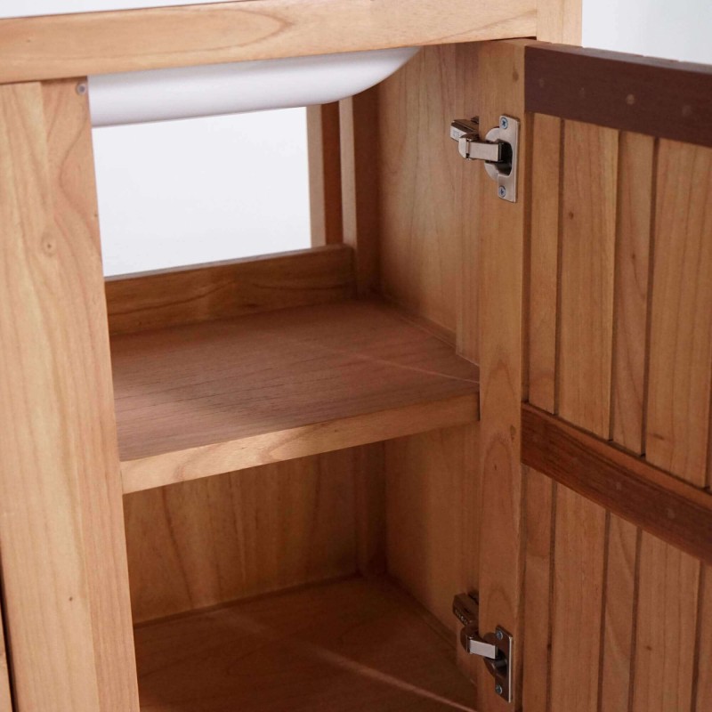 Badmeubel met dubbele wastafel in massief hout, mat wit – Satya