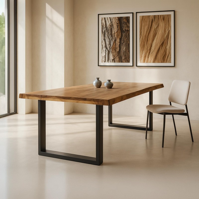 Massief houten tafel met metalen poten 200 cm - Rustik