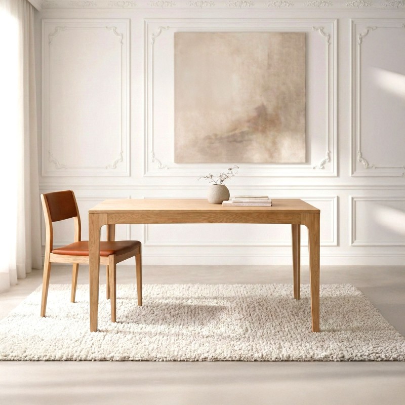 Rechthoekige eettafel in eikenhout van 140 × 80 cm met verlengblad van 50 cm