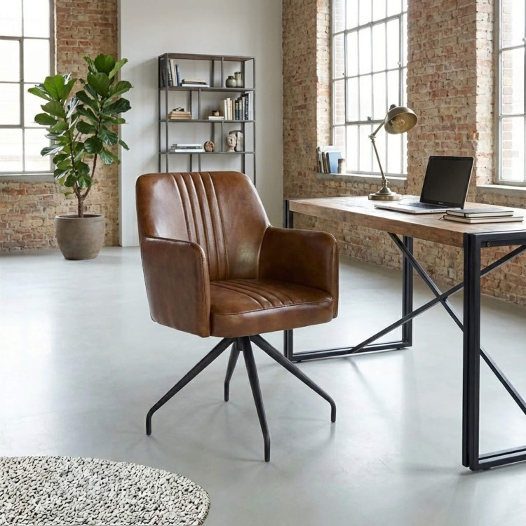 Stoel in echt leder met metalen voet – Edison