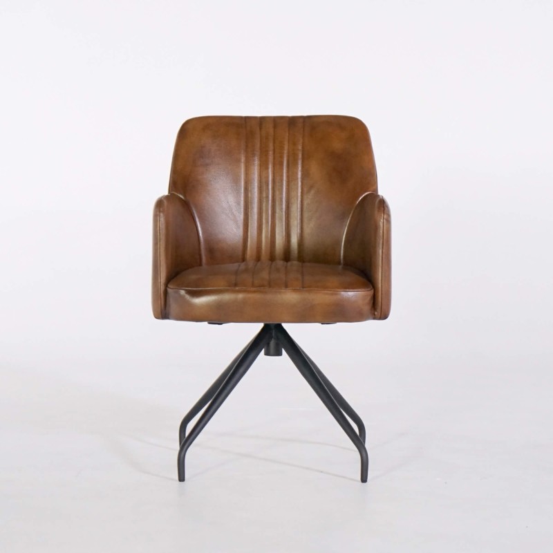 Stoel in echt leder met metalen voet – Edison