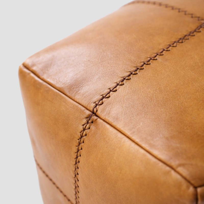 Vintage vierkante poef in echt leder