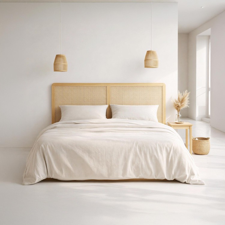 Hoofdbord van massief mindihout en vlechtwerk 160 cm - Bahia