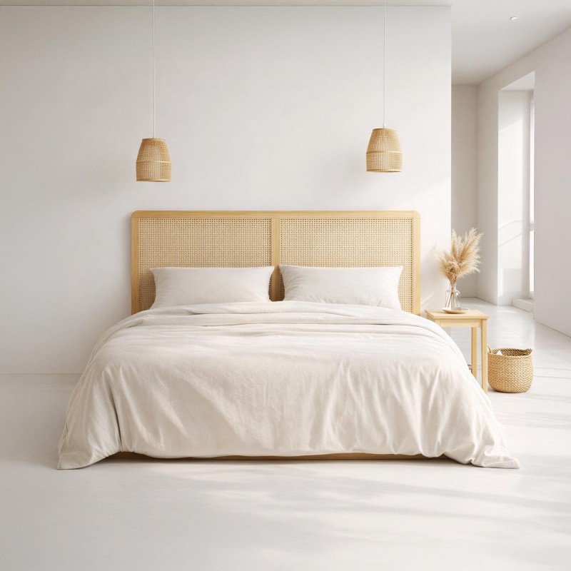 Hoofdbord van massief mindihout en vlechtwerk 160 cm - Bahia