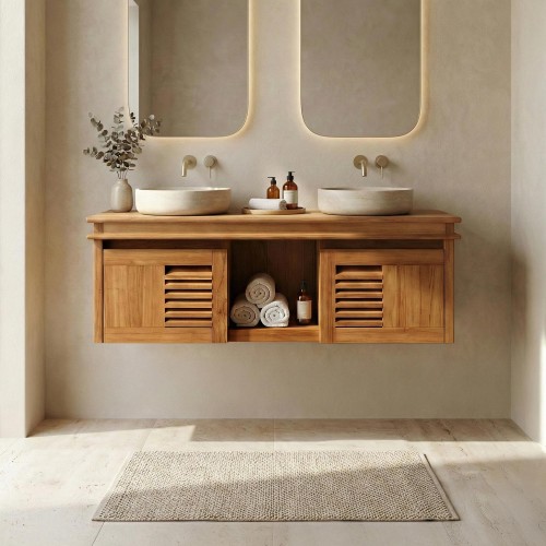 Dubbele massief teakhouten waskom 120 cm - Mira