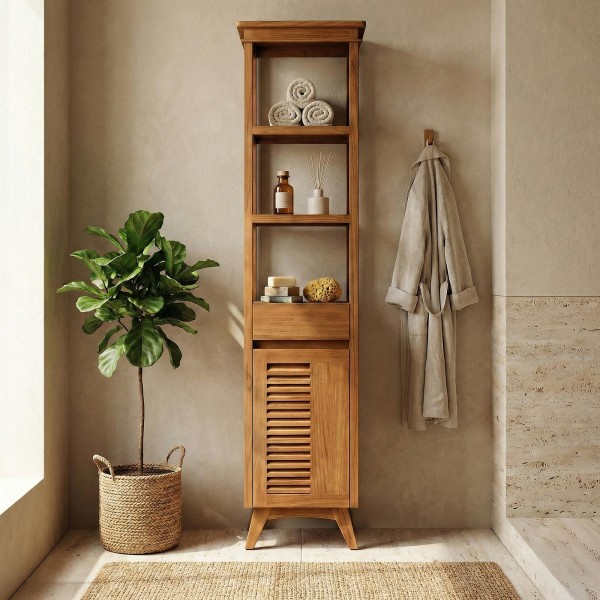 Badkamer opbergkolom van massief teakhout - Mira