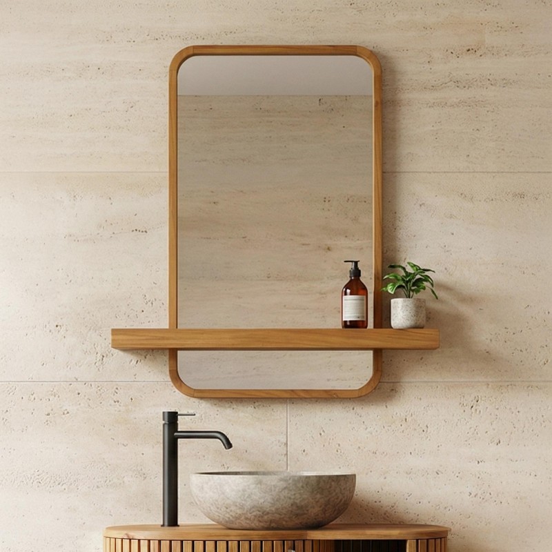 Spiegel met geïntegreerde plank in massief teakhout - Leela