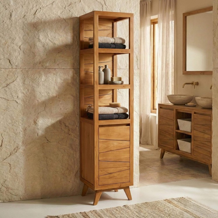 Massief teakhouten badkamerzuil - Meera