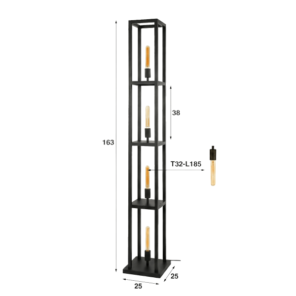 Metalen vloerlamp voor de woonkamer met LED-verlichting in industriële stijl – Strukt