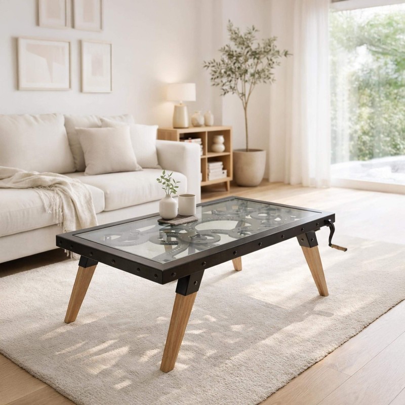 Industriële lage tafel met raderwerk