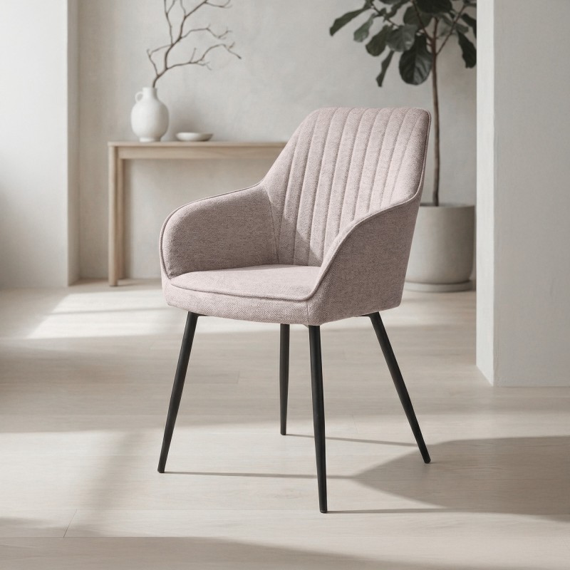 Eetkamerstoel in zandkleurige stof – Nolan Stripe