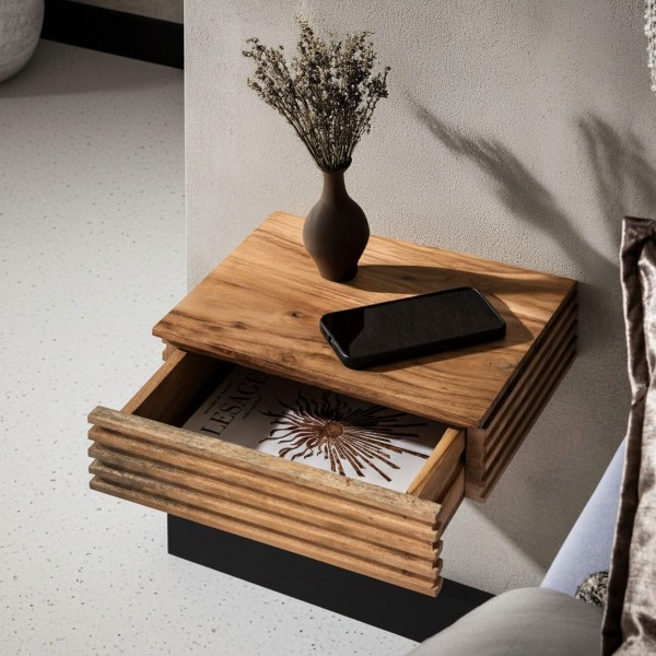 Zwevend nachtkastje van massief hout met lade (set van 2) - Nora