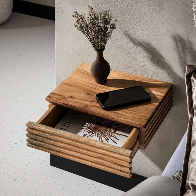 Zwevend nachtkastje van massief hout met lade (set van 2) - Nora