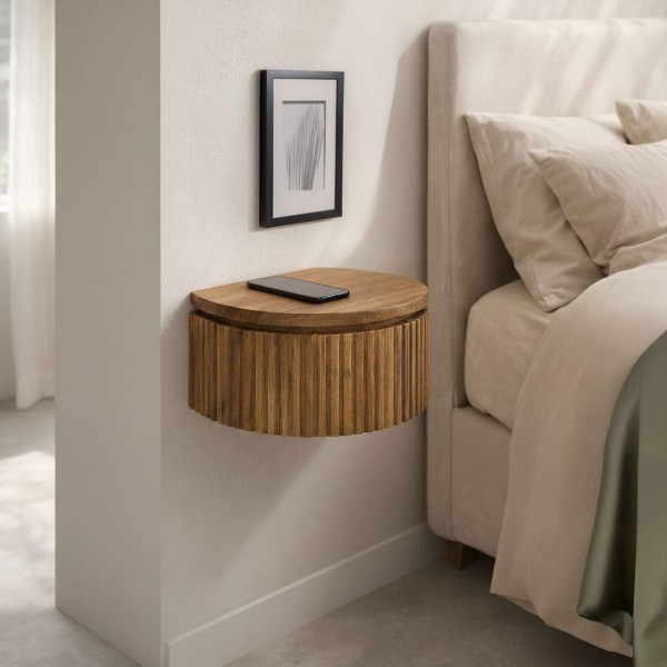 Hangend nachtkastje van naturel hout met lade – Kent