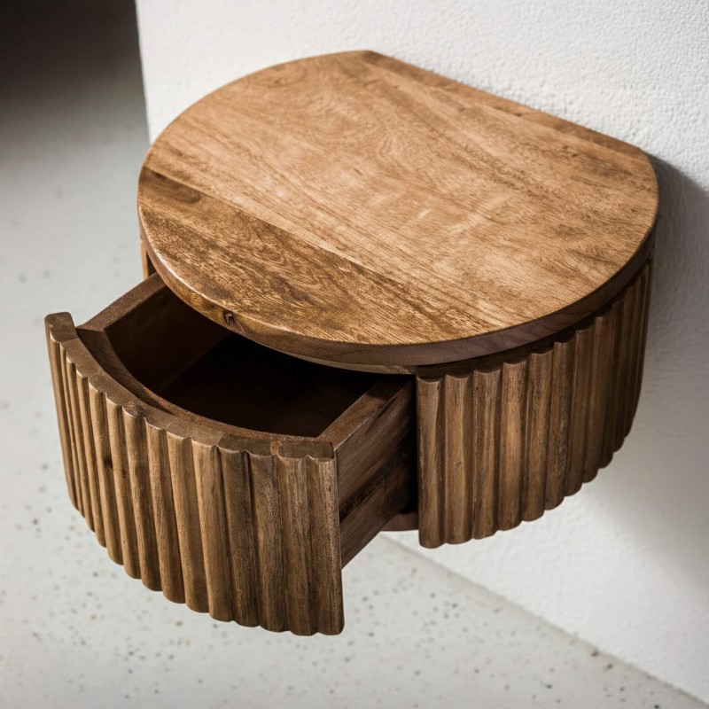 Hangend nachtkastje van naturel hout met lade – Kent