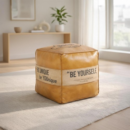 Industriële poef in leer "Be Yourself"