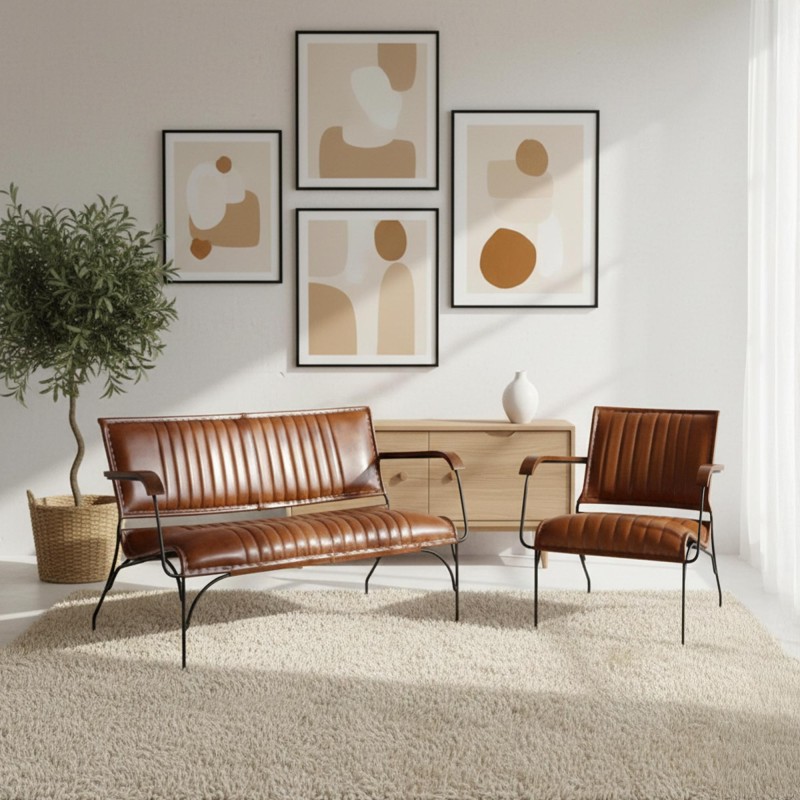 Vintage leren fauteuil in bruin 1-zits - Cosy