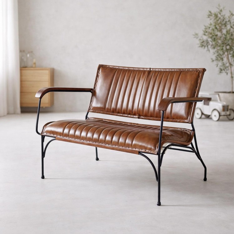 Vintage 3-zits zetel in bruin leer - Cosy