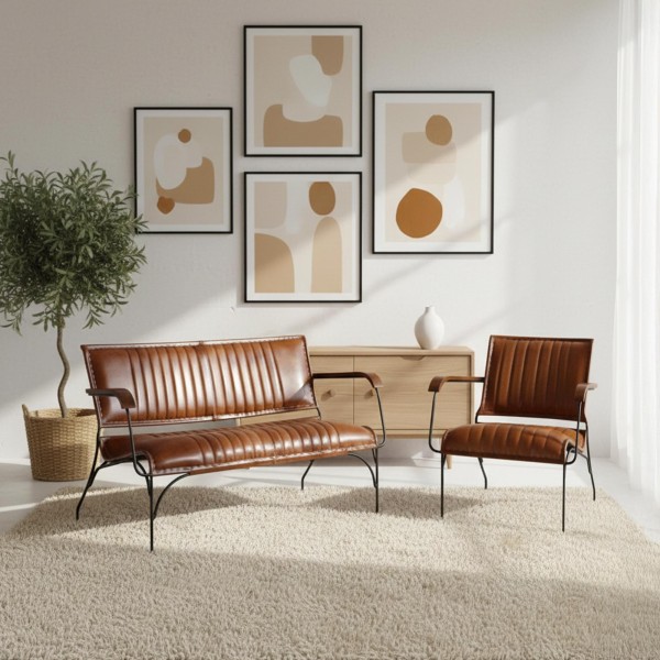 Vintage 3-zits zetel in bruin leer - Cosy