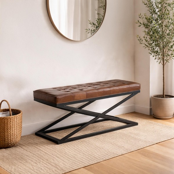 Bank in natuurleer en metaal - Clay