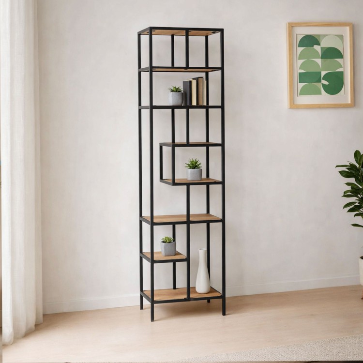 Industriële wandkast in zwart metaal en naturel hout 45 x 180 - Element