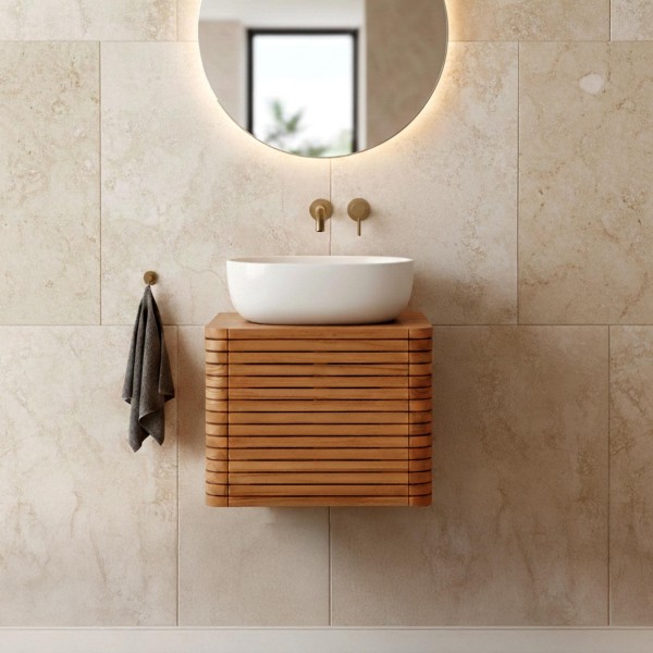 Badkamermeubel in teakhout, hangend - Lattis