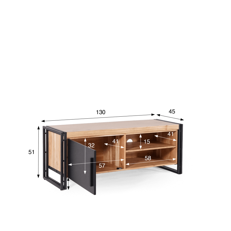 Tv-meubel in massief hout en metaal - Liverpool