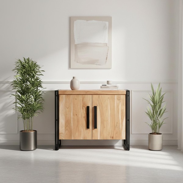 Industrieel dressoir in massief hout 100 cm - Liverpool