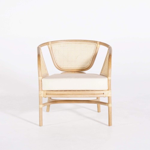 Fauteuil van naturel rotan met beige kussen - Haru