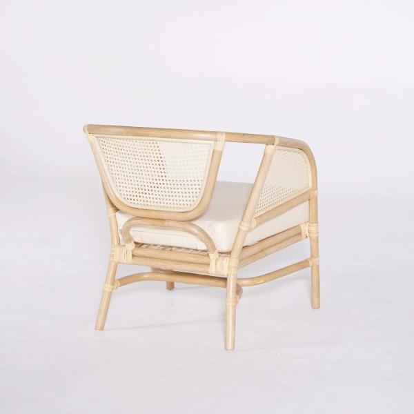 Fauteuil van naturel rotan met beige kussen - Haru