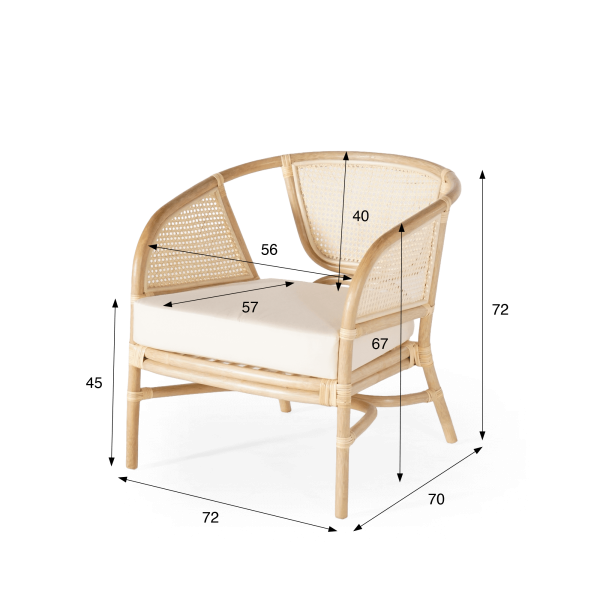 Fauteuil van naturel rotan met beige kussen - Haru