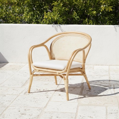 Fauteuil van naturel rotan met beige kussen - Yuki