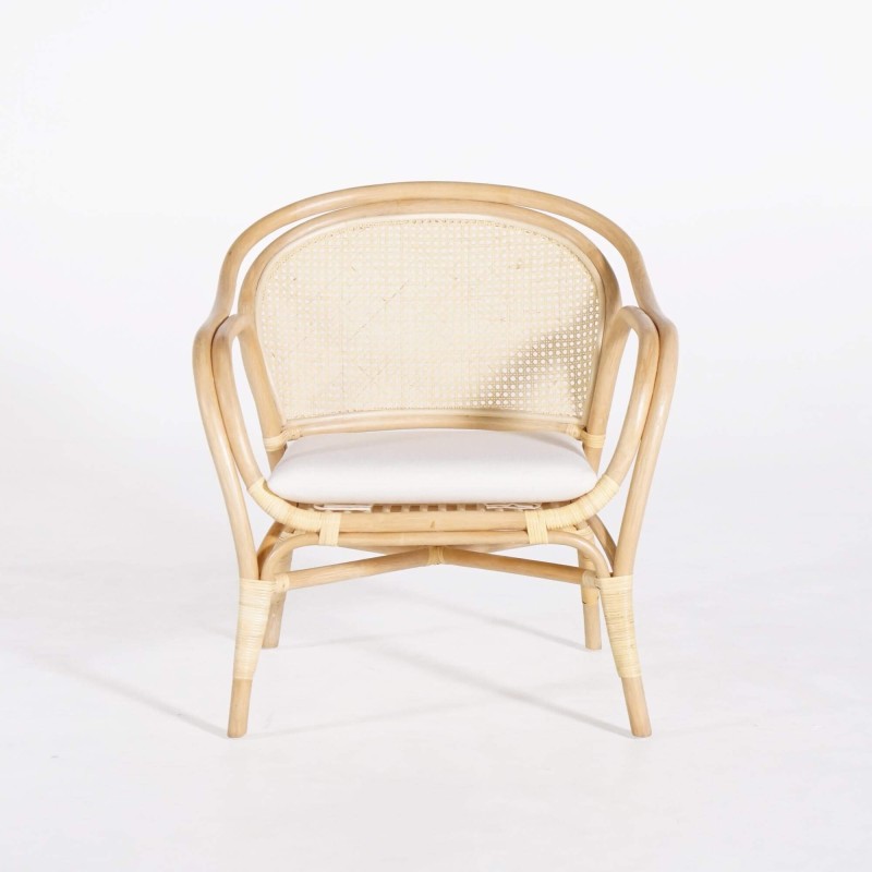 Fauteuil van naturel rotan met beige kussen - Yuki
