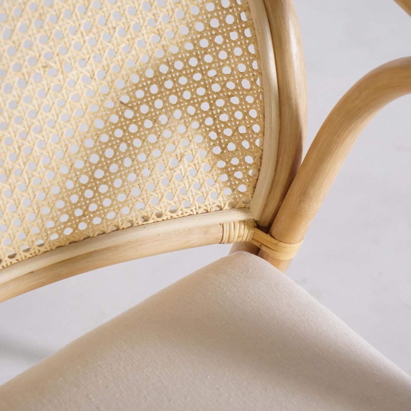 Fauteuil van naturel rotan met beige kussen - Yuki