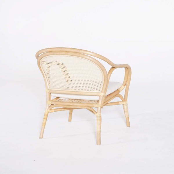 Fauteuil van naturel rotan met beige kussen - Yuki